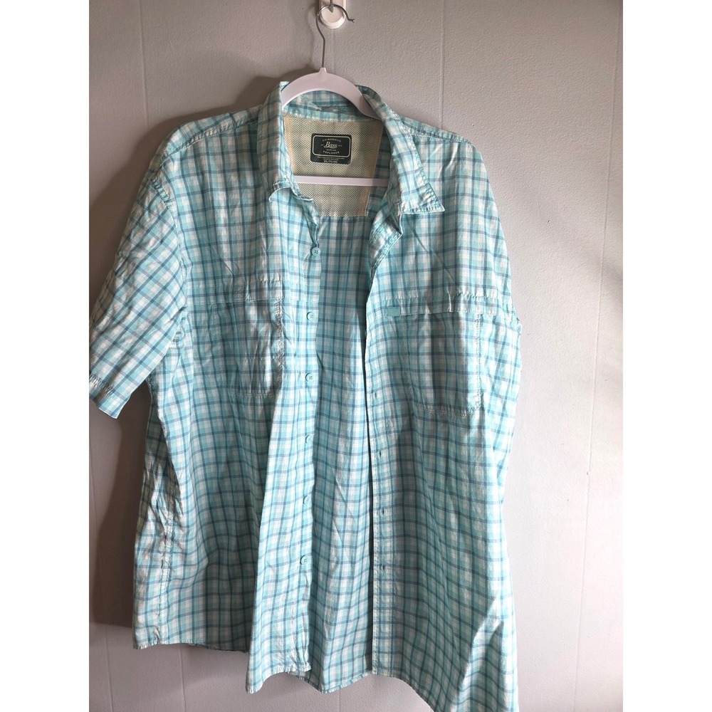 GH Bass Explorer Mens XXL Teal Blue Plaid Short Sleeve Mesh Lined Outdoor Shirt